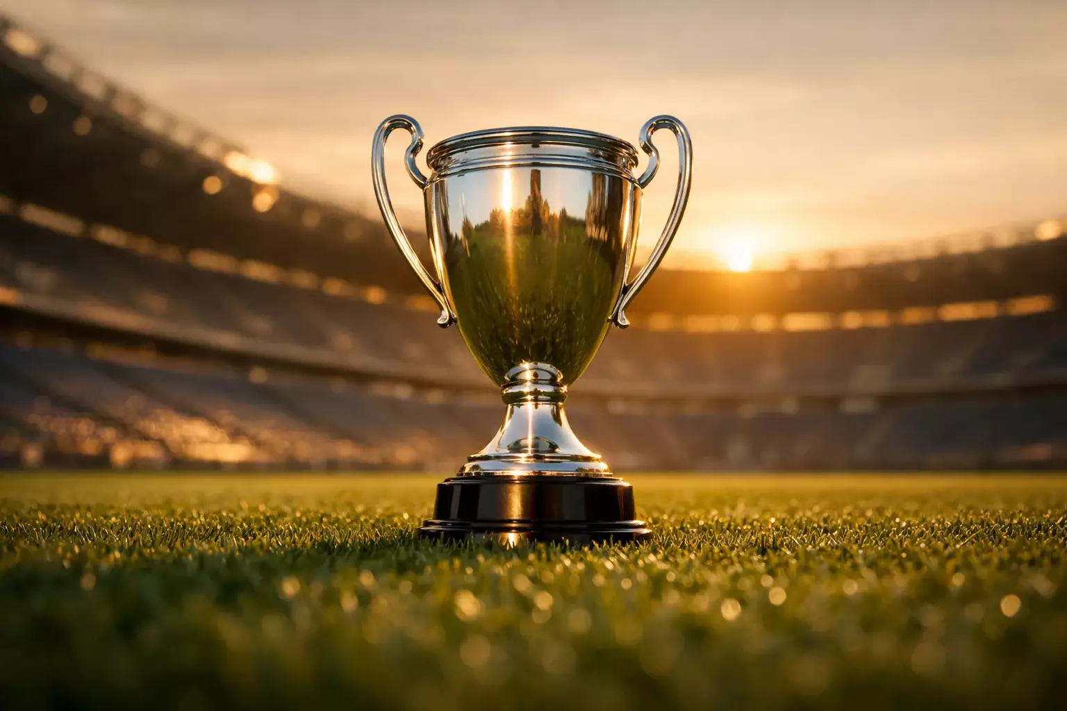 Pokal auf dem Fußballrasen im Stadion – symbolisch für Langzeitwetten auf den Meistertitel