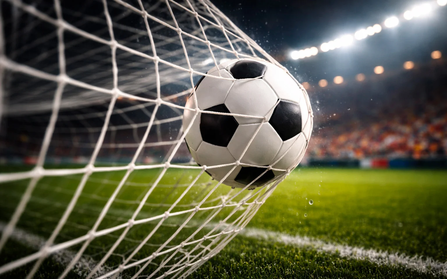 Fußball fliegt ins Tornetz beim Torschuss