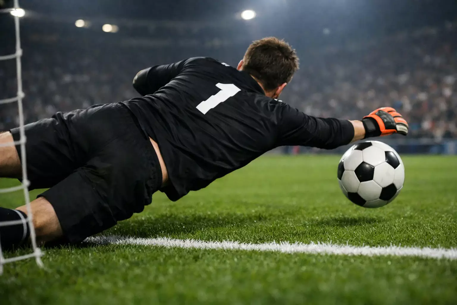 Fußball fliegt ins Tornetz – Symbolbild für Über/Unter-Torwetten