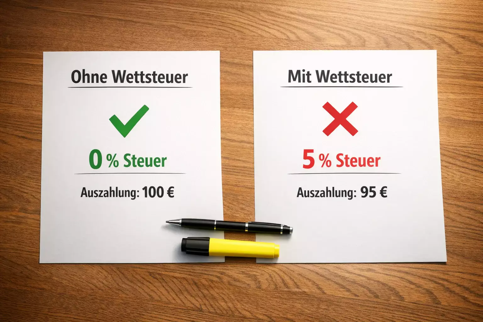Person vergleicht zwei Dokumente am Schreibtisch – symbolisch für den Vergleich steuerfreier Wettanbieter